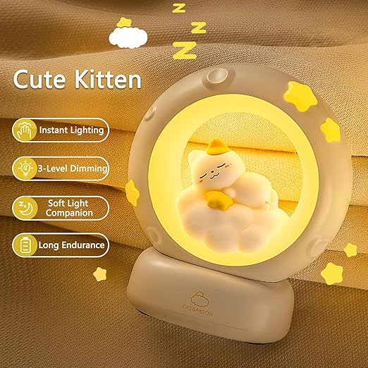 Sleeping Cat LED Night Light Lamp with Touch Control