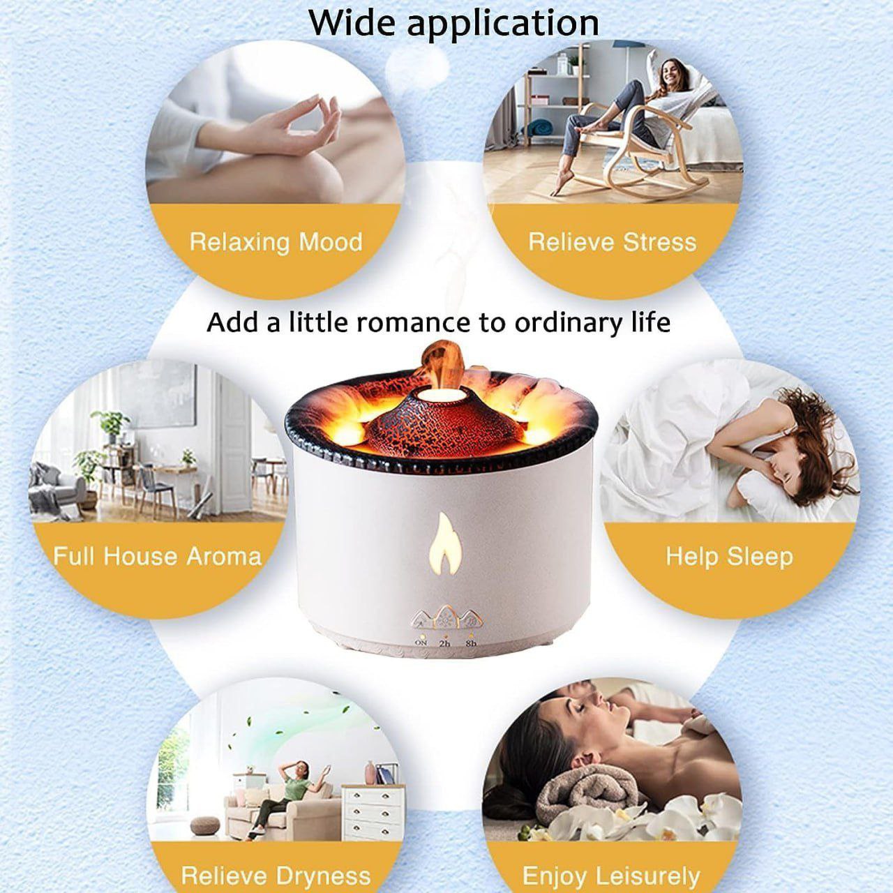 Volcano Humidifier Flame Aroma Diffuser